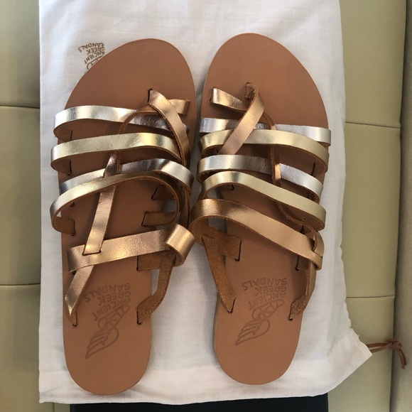 Ancient Greek Sandals Leather Slide Sandal Size 39 in Silver, Rose & Gold -  New - Picture 3 of 9